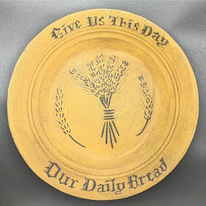 Primitive Decorative Plate Hand Painted Pie Tin Give Us This Day Our Daily Bread